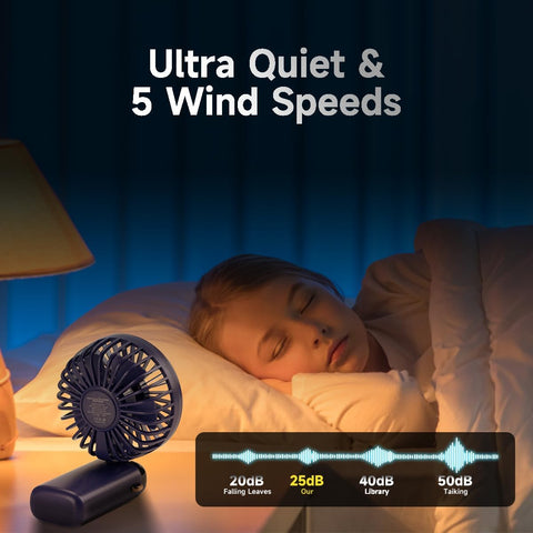 USB Handheld Mini Fan Foldable Portable Neck Hanging Fans 5 Speed Rechargeable Fan with Phone Stand and Display Screen