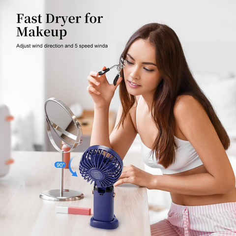 USB Handheld Mini Fan Foldable Portable Neck Hanging Fans 5 Speed Rechargeable Fan with Phone Stand and Display Screen