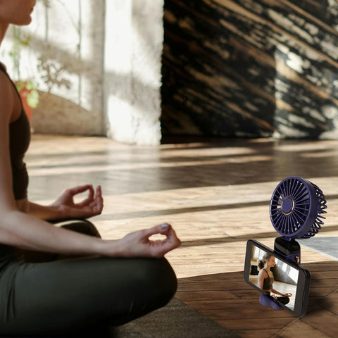 USB Handheld Mini Fan Foldable Portable Neck Hanging Fans 5 Speed Rechargeable Fan with Phone Stand and Display Screen