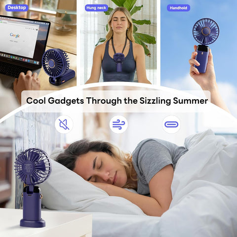 USB Handheld Mini Fan Foldable Portable Neck Hanging Fans 5 Speed Rechargeable Fan with Phone Stand and Display Screen